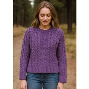 Fat Face UK Wool Blend Chunky Cable Knit Sweater Womens Sz S Lavender Fisherman